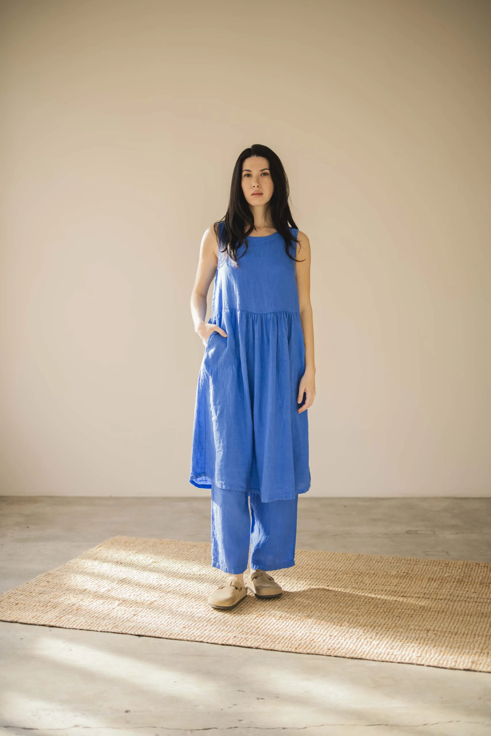 VESTIDO LINO AZUL DE SKANDAL